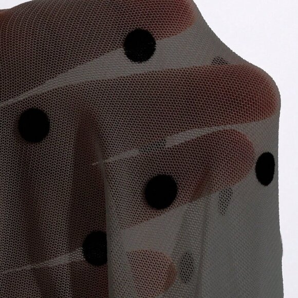 Black Casual Women's Polka Dot Fitted Crew Neck Long Sleeve Sheer Blouse - Picture 9 of 9